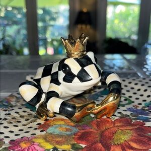 Mackenzie-Childs Checkerboard Frog Pot-climber with Gold Crown